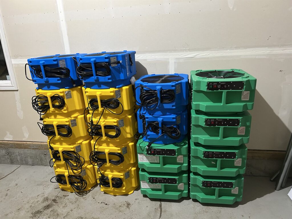 Stacks of professional heaters used for bed bug heat treatment